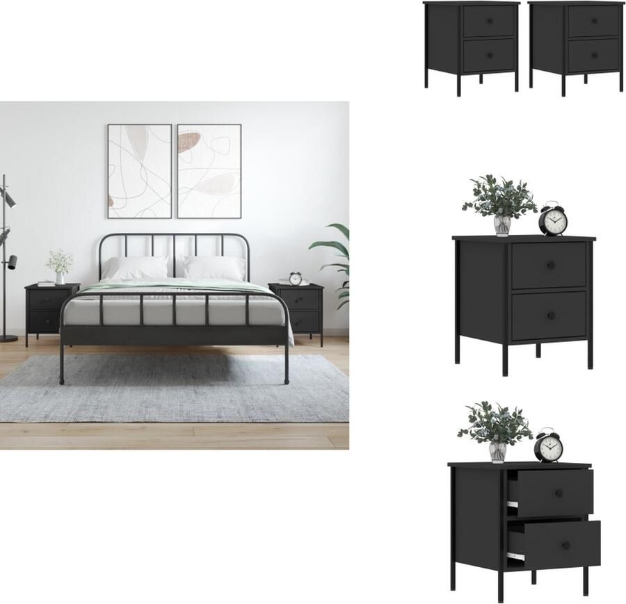 VidaXL Nachtkastje Nachtkastjes Kast Slaapkamermeubel Nachtkastjes 2 st 40x42x50 cm bewerkt hout zwart