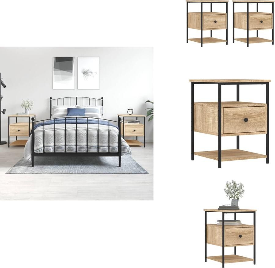 VidaXL Nachtkastje Nachtkastjes Kast Slaapkamermeubel Nachtkastjes 2 st 40x42x56 cm bewerkt hout sonoma eikenkleurig