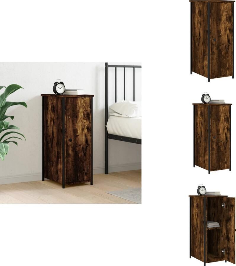 VidaXL Nachtkastje Nachtkastjes Kast Slaapkamermeubels Nachtkastje 32x42x80 cm bewerkt hout gerookt eikenkleurig - Foto 2