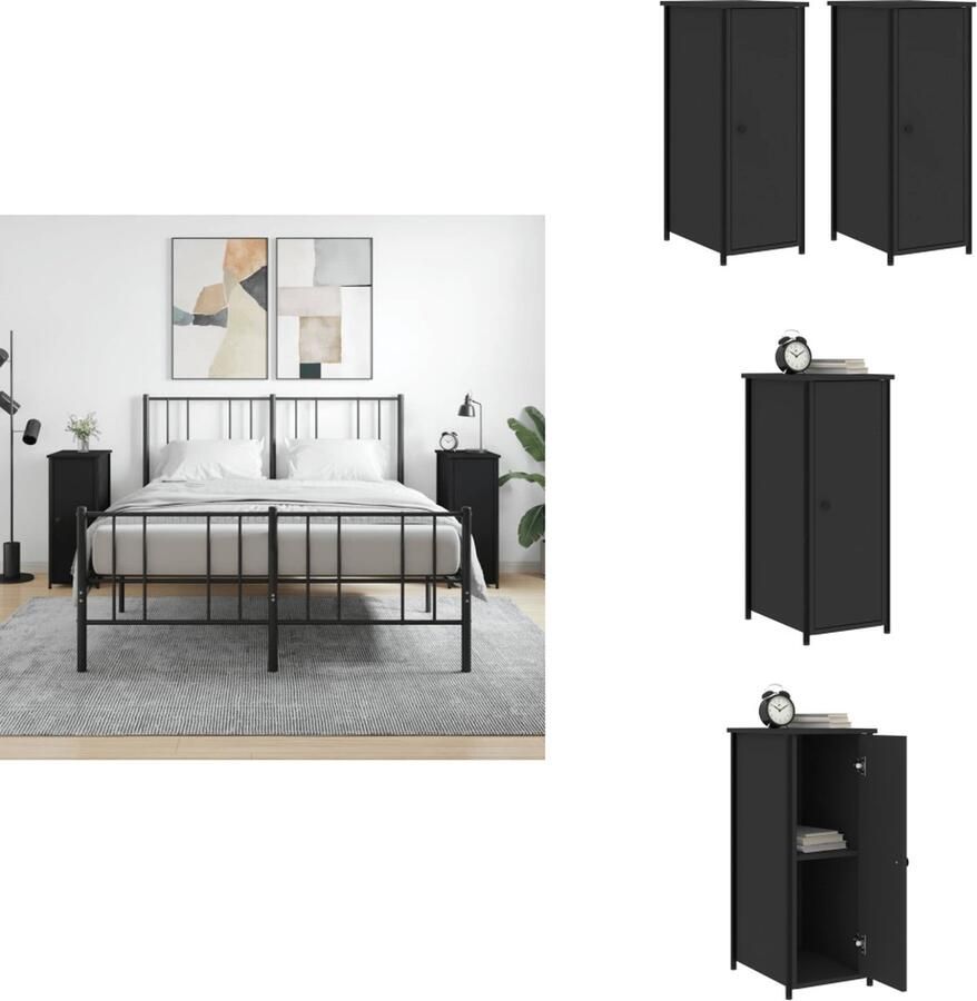 VidaXL Nachtkastje Nachtkastjes Kast Slaapkamermeubels Nachtkastjes 2 st 32x42x80 cm bewerkt hout zwart
