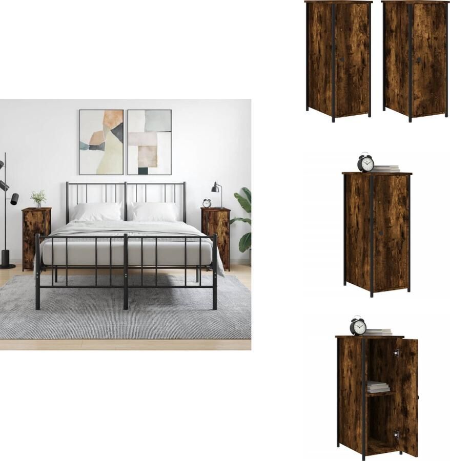 VidaXL Nachtkastje Nachtkastjes Kast Slaapkamermeubels Nachtkastjes 2 st 32x42x80 cm bewerkt hout gerookt eikenkleurig