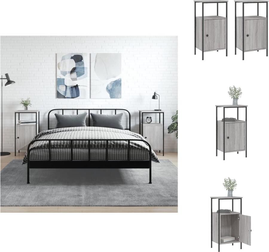 VidaXL Nachtkastje Nachtkastjes Kast Slaapkamermeubels Nachtkastjes 2 st 41x31x80 cm bewerkt hout grijs sonoma eiken