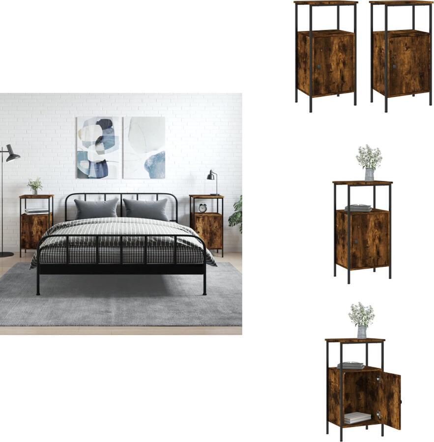 VidaXL Nachtkastje Nachtkastjes Kast Slaapkamermeubels Nachtkastjes 2 st 41x31x80 cm bewerkt hout gerookt eikenkleurig