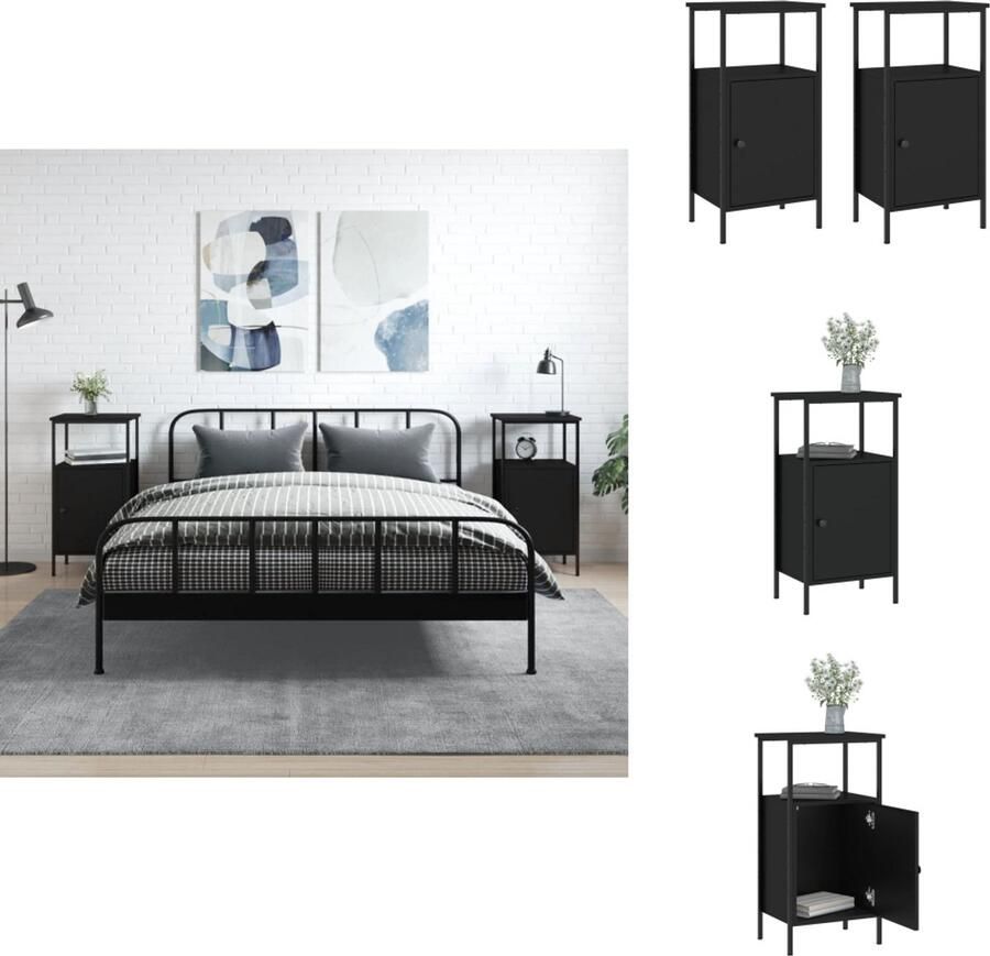 VidaXL Nachtkastje Nachtkastjes Kast Slaapkamermeubels Nachtkastjes 2 st 41x31x80 cm bewerkt hout zwart