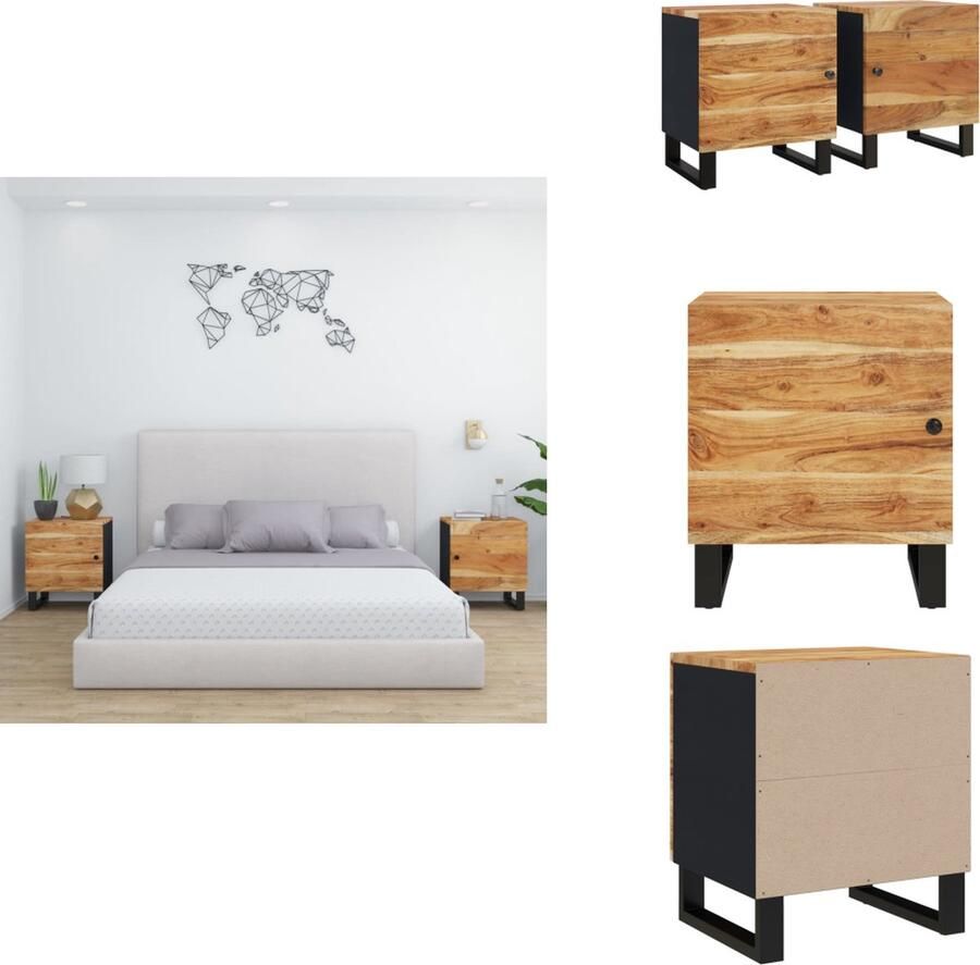 VidaXL Nachtkastje Nachtkastjes Kast Zijkast Nachtkastjes 2 st 40x33x46 cm massief acaciahout