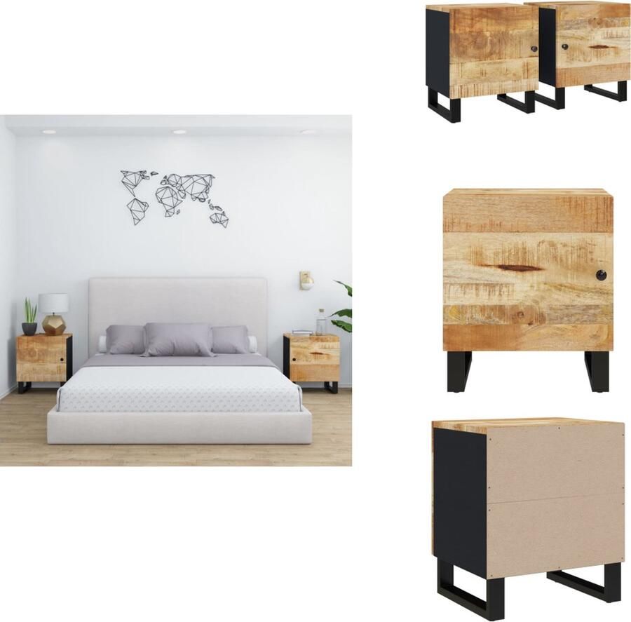 VidaXL Nachtkastje Nachtkastjes Kast Zijkast Nachtkastjes 2 st 40x33x46 cm massief mangohout
