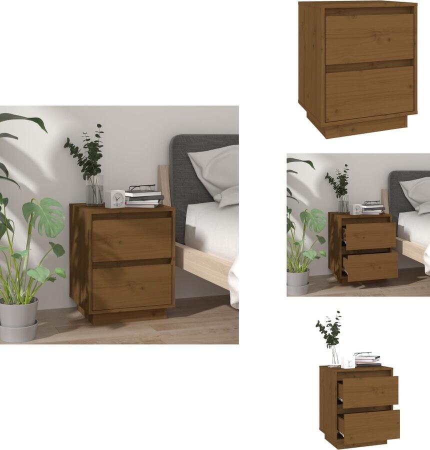 VidaXL Nachtkastje Nachtkastjes Kastje Bedkastje Nachtkastje 40x35x50 cm massief grenenhout honingbruin