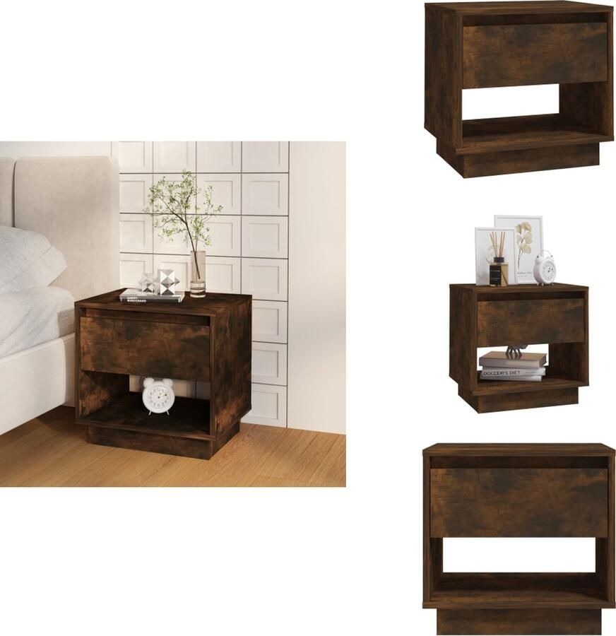 VidaXL Nachtkastje Nachtkastjes Kastje Bedkastje Nachtkastje 45x34x44 cm bewerkt hout gerookt eikenkleurig