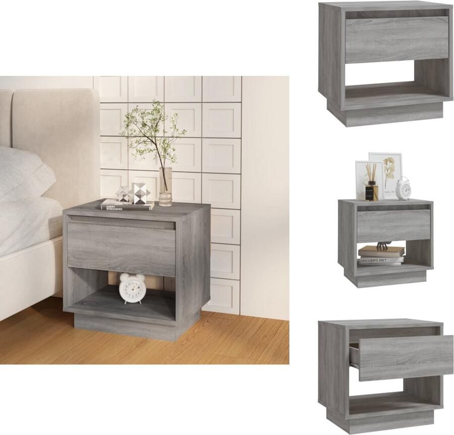 VidaXL Nachtkastje Nachtkastjes Kastje Bedkastje Nachtkastje 45x34x44 cm bewerkt hout grijs sonoma eikenkleurig