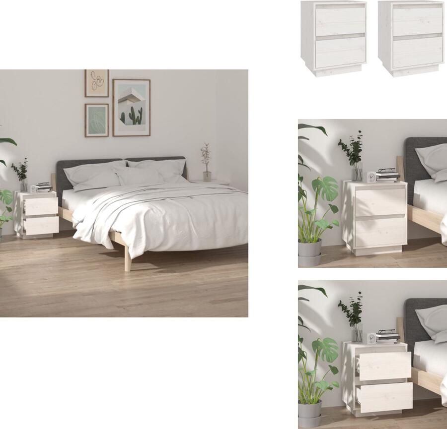 VidaXL Nachtkastje Nachtkastjes Kastje Bedkastje Nachtkastjes 2 st 40x35x50 cm massief grenenhout wit