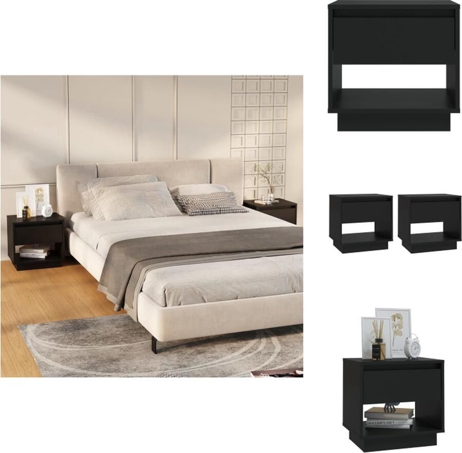 VidaXL Nachtkastje Nachtkastjes Kastje Bedkastje Nachtkastjes 2 st 45x34x44 cm bewerkt hout zwart