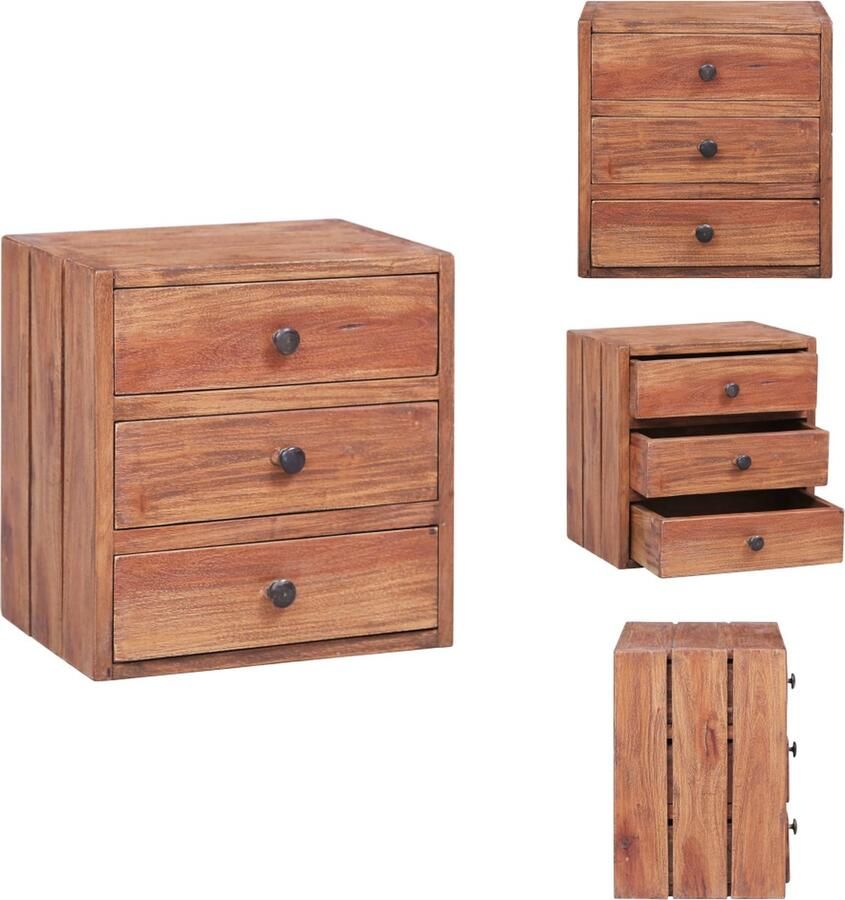 VidaXL Nachtkastje Nachtkastjes Kastje Kastjes Nachtkastje met 3 lades 35x25x35 cm massief mahoniehout