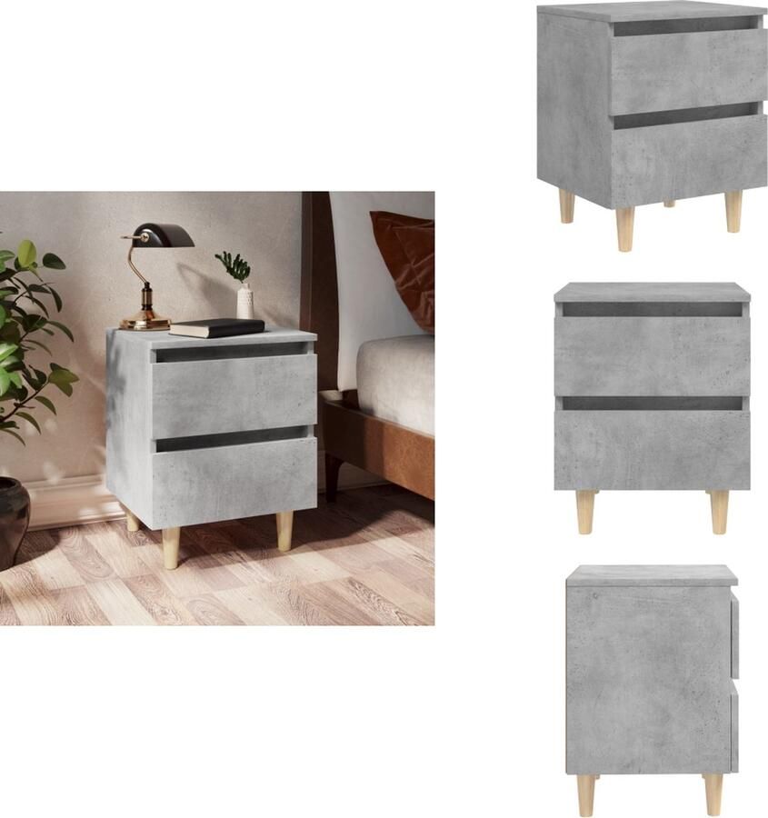 VidaXL Nachtkastje Nachtkastjes Kastje Kastjes Nachtkastje met grenenhouten poten 40x35x50 cm betongrijs