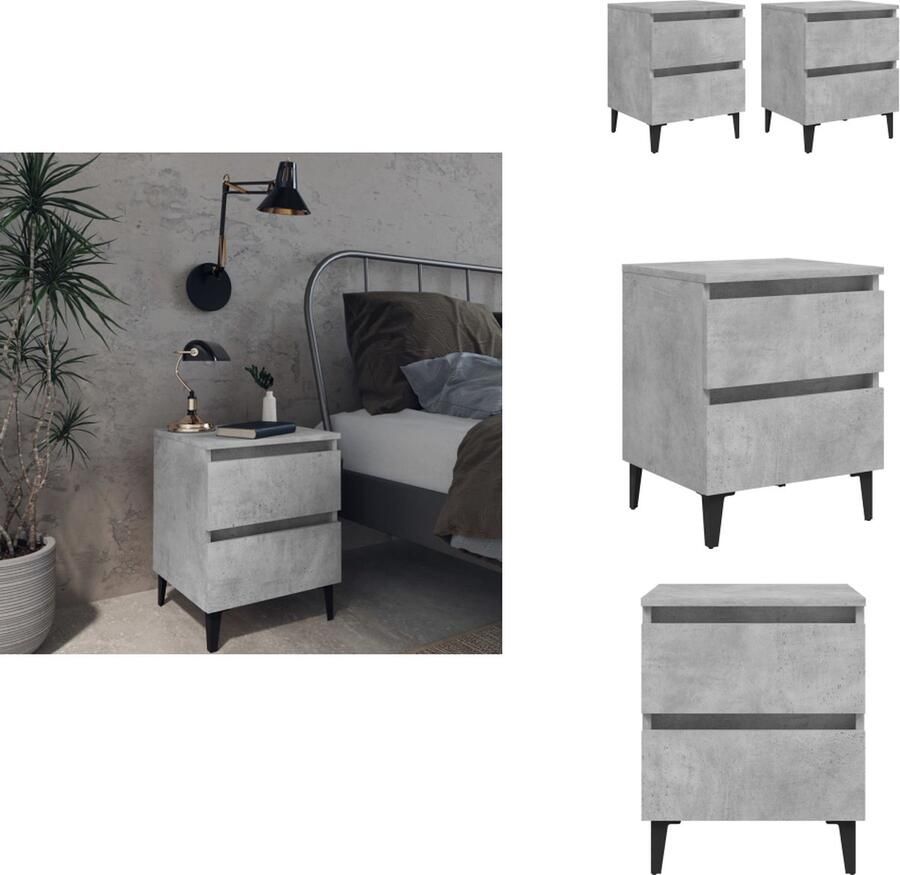 VidaXL Nachtkastje Nachtkastjes Kastje Kastjes Nachtkastjes 2 st 40x35x50 cm bewerkt hout betongrijs