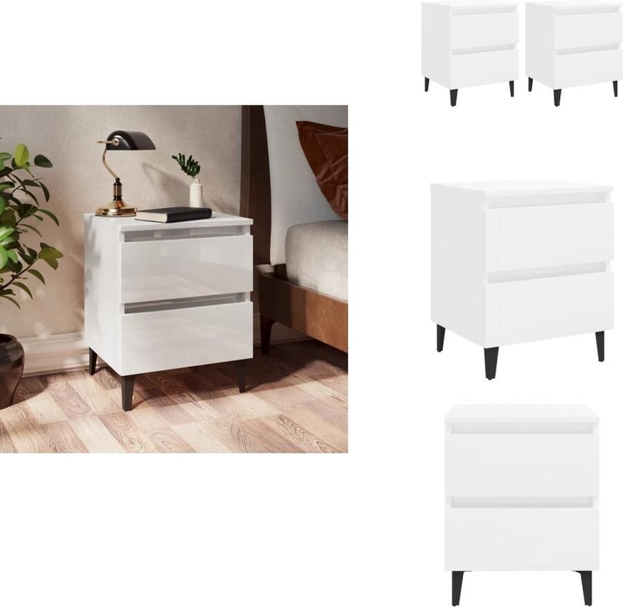 VidaXL Nachtkastje Nachtkastjes Kastje Kastjes Nachtkastjes 2 st 40x35x50 cm bewerkt hout hoogglans wit
