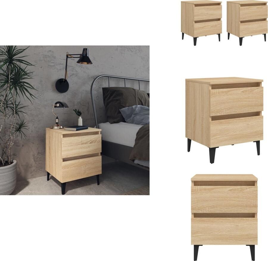 VidaXL Nachtkastje Nachtkastjes Kastje Kastjes Nachtkastjes 2 st 40x35x50 cm bewerkt hout sonoma eikenkleurig