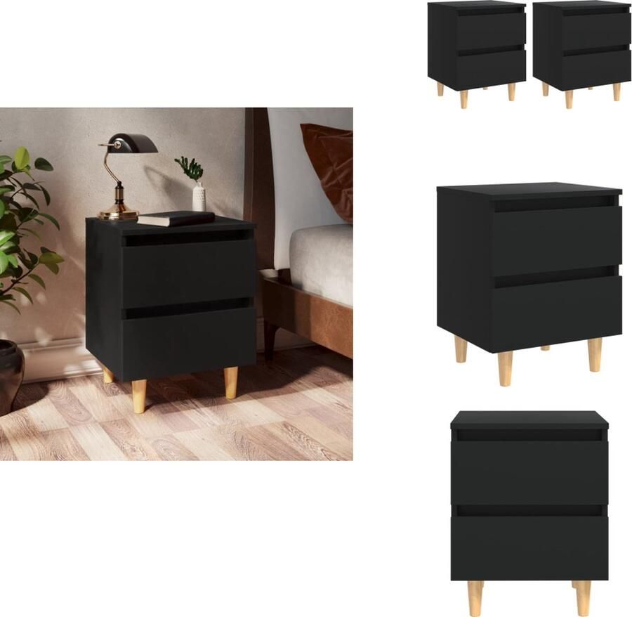 VidaXL Nachtkastje Nachtkastjes Kastje Kastjes Nachtkastjes 2 st met grenenhouten poten 40x35x50 cm zwart