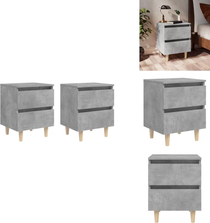 VidaXL Nachtkastje Nachtkastjes Kastje Kastjes Nachtkastjes 2 st met grenenhouten poten 40x35x50 cm betongrijs