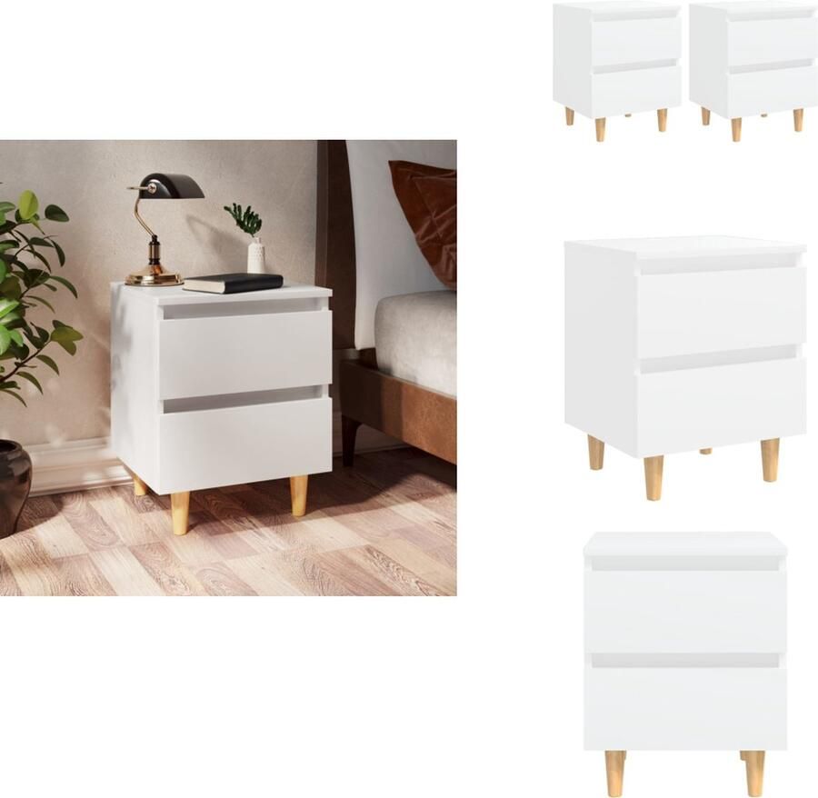 VidaXL Nachtkastje Nachtkastjes Kastje Kastjes Nachtkastjes 2 st met grenenhouten poten 40x35x50 cm wit