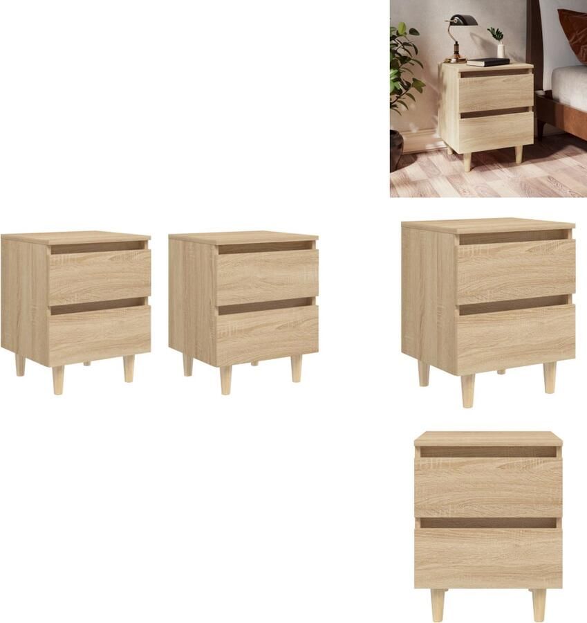 VidaXL Nachtkastje Nachtkastjes Kastje Kastjes Nachtkastjes 2 st met houten poten 40x35x50cm sonoma eikenkleur