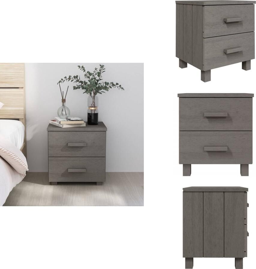 VidaXL Nachtkastje Nachtkastjes Kastje Nachttafel Nachtkastje HAMAR 40x35x44 5 cm massief grenenhout lichtgrijs