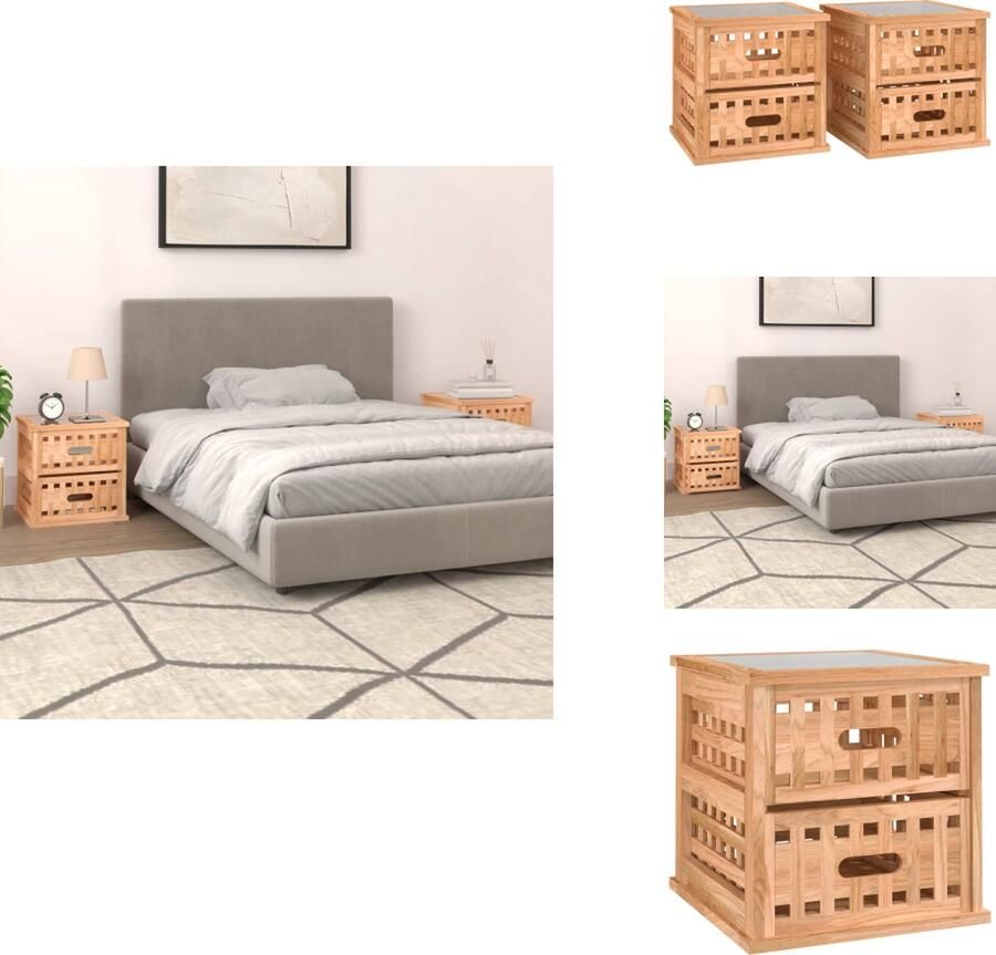 VidaXL Nachtkastje Nachtkastjes Kastje Nachttafel Nachtkastjes 2 st 34x34x34 cm massief walnotenhout