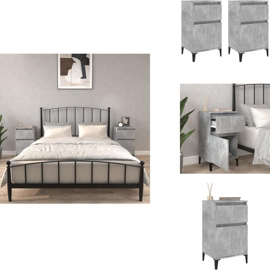 VidaXL Nachtkastje Nachtkastjes Kastje Nachttafel Nachtkastjes 2 st 40x35x70 cm betongrijs - Foto 2