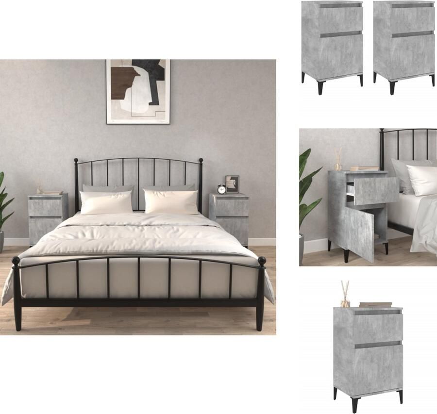 VidaXL Nachtkastje Nachtkastjes Kastje Nachttafel Nachtkastjes 2 st 40x35x70 cm betongrijs