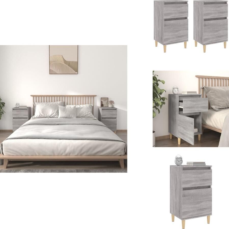 VidaXL Nachtkastje Nachtkastjes Kastje Nachttafel Nachtkastjes 2 st 40x35x70 cm bewerkt hout grijs sonoma eiken - Foto 2