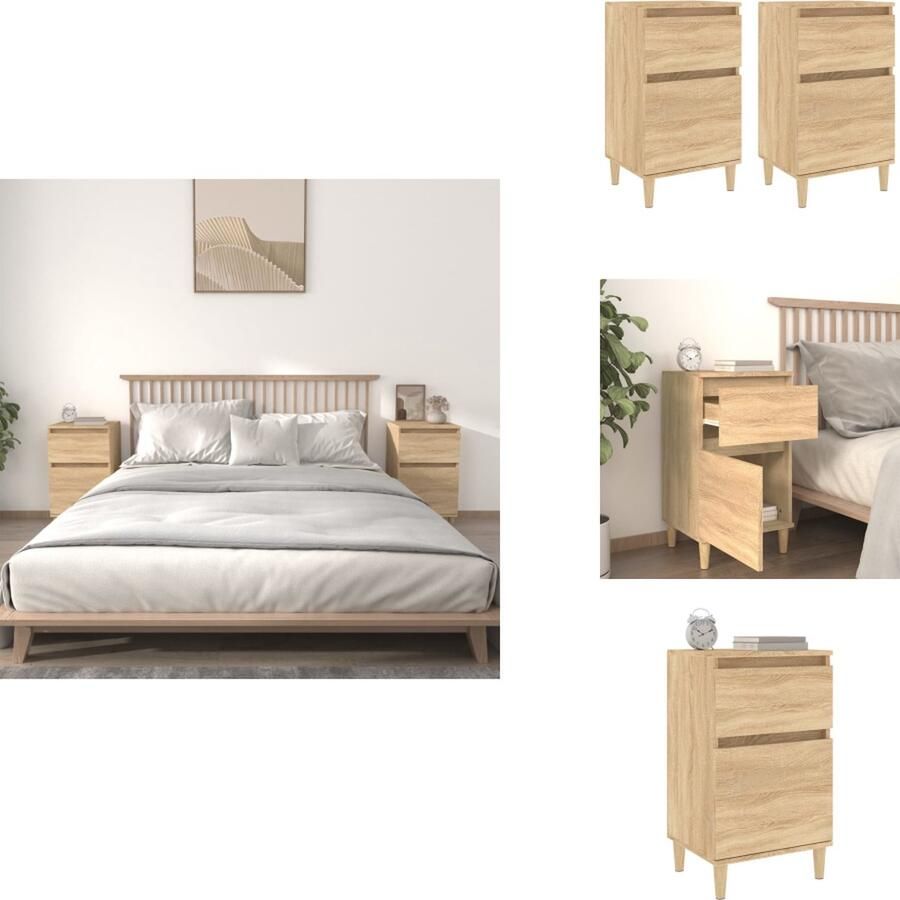 VidaXL Nachtkastje Nachtkastjes Kastje Nachttafel Nachtkastjes 2 st 40x35x70 cm bewerkt hout sonoma eikenkleurig - Foto 2