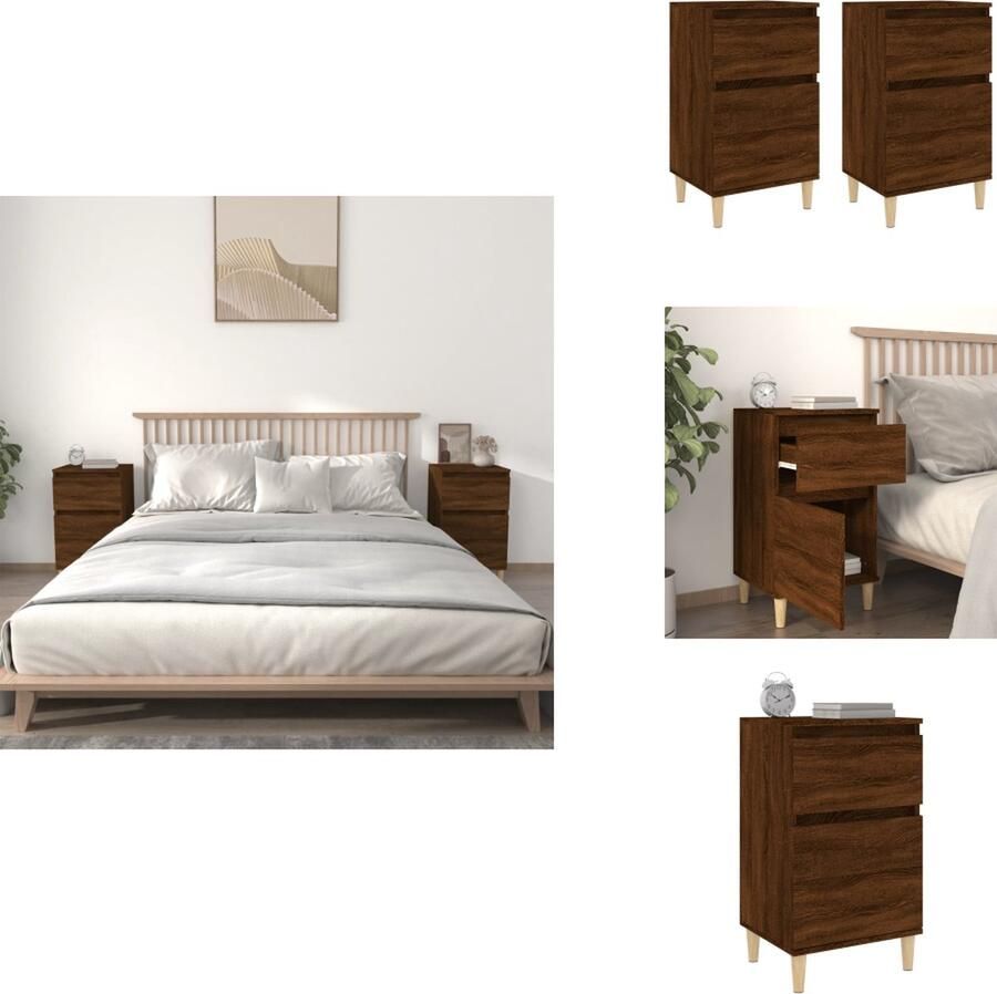 VidaXL Nachtkastje Nachtkastjes Kastje Nachttafel Nachtkastjes 2 st 40x35x70 cm bewerkt hout bruineikenkleurig - Foto 2