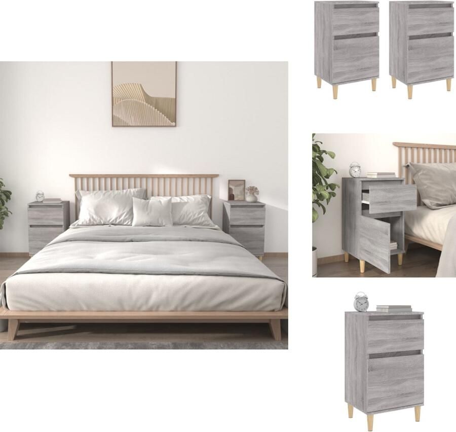 VidaXL Nachtkastje Nachtkastjes Kastje Nachttafel Nachtkastjes 2 st 40x35x70 cm bewerkt hout grijs sonoma eiken