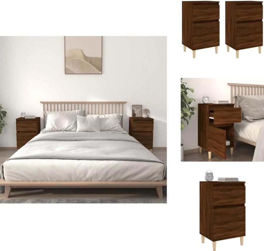 VidaXL Nachtkastje Nachtkastjes Kastje Nachttafel Nachtkastjes 2 st 40x35x70 cm bewerkt hout bruineikenkleurig