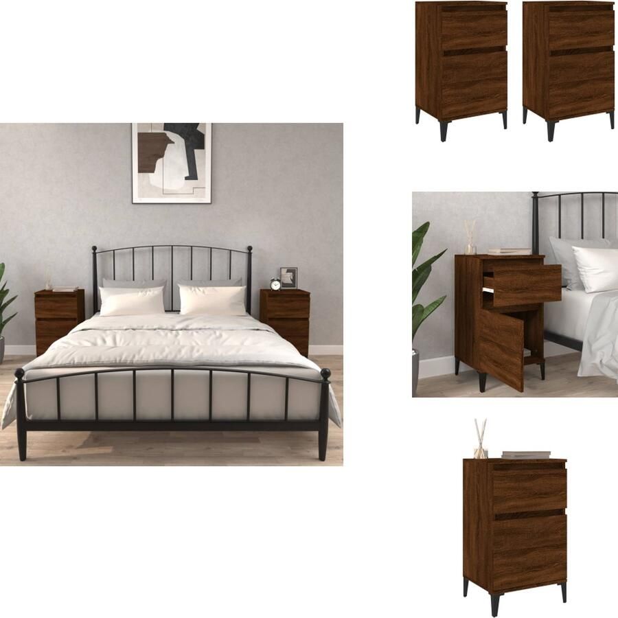 VidaXL Nachtkastje Nachtkastjes Kastje Nachttafel Nachtkastjes 2 st 40x35x70 cm bewerkt hout bruineikenkleurig