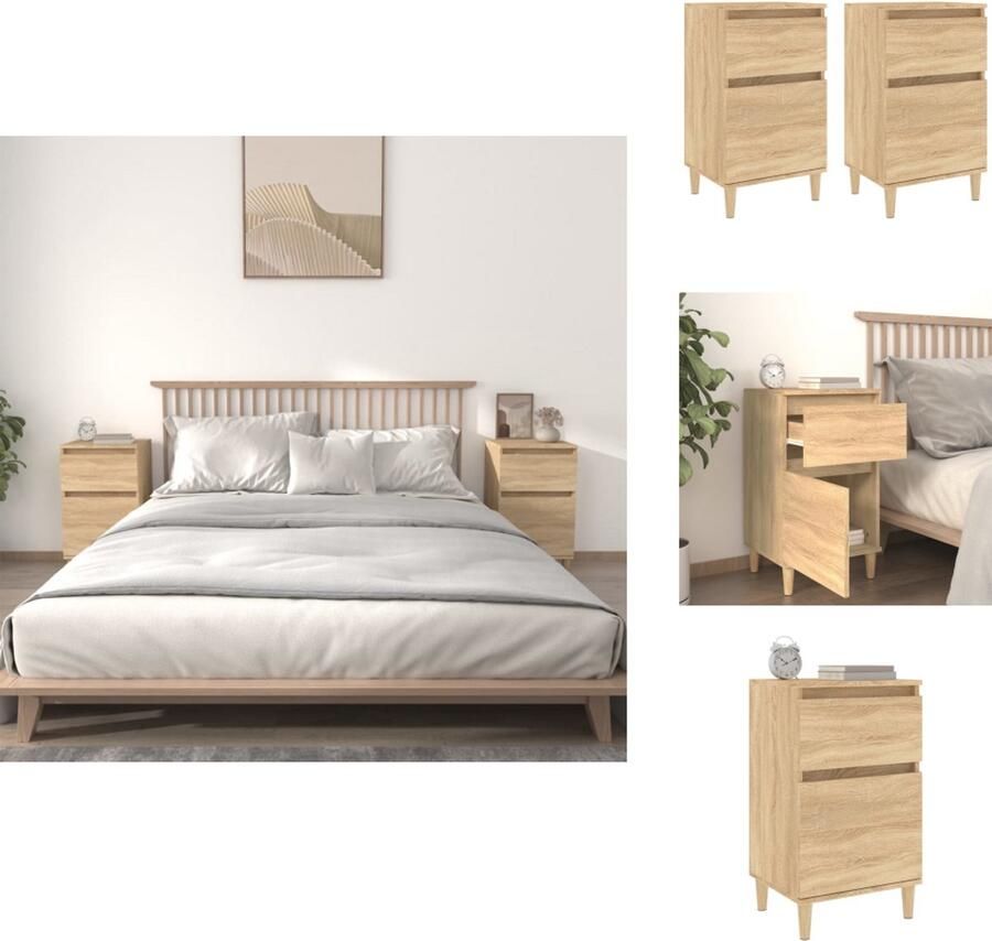 VidaXL Nachtkastje Nachtkastjes Kastje Nachttafel Nachtkastjes 2 st 40x35x70 cm bewerkt hout sonoma eikenkleurig