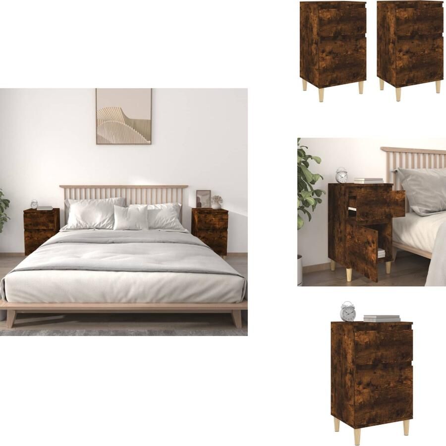 VidaXL Nachtkastje Nachtkastjes Kastje Nachttafel Nachtkastjes 2 st 40x35x70 cm gerookt eikenkleurig - Foto 2