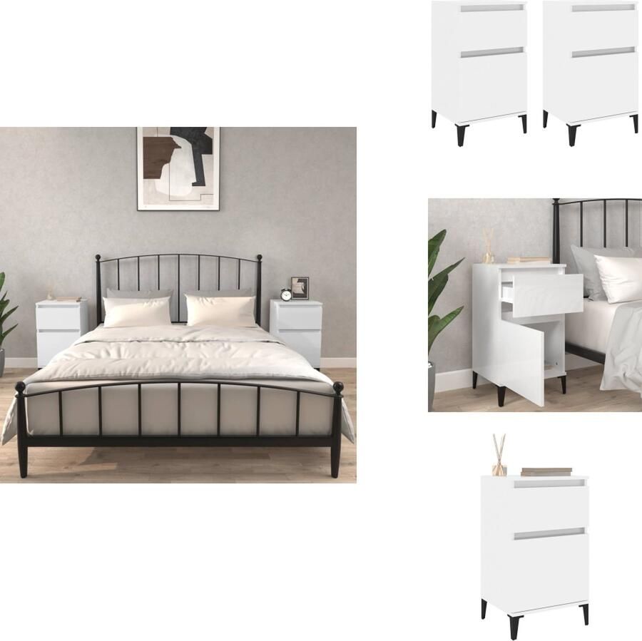 VidaXL Nachtkastje Nachtkastjes Kastje Nachttafel Nachtkastjes 2 st 40x35x70 cm hoogglans wit - Foto 2