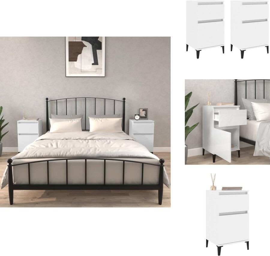 VidaXL Nachtkastje Nachtkastjes Kastje Nachttafel Nachtkastjes 2 st 40x35x70 cm hoogglans wit