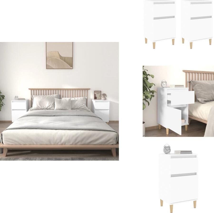VidaXL Nachtkastje Nachtkastjes Kastje Nachttafel Nachtkastjes 2 st 40x35x70 cm wit - Foto 2