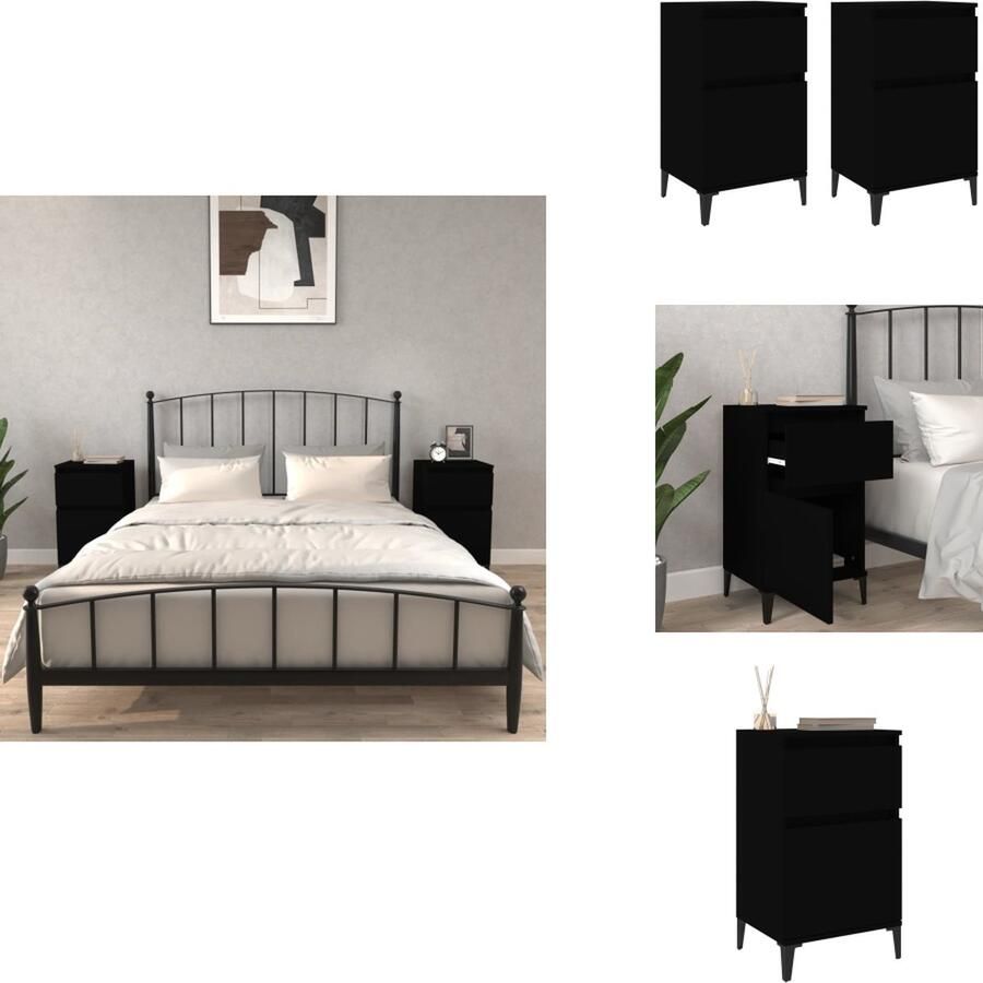 VidaXL Nachtkastje Nachtkastjes Kastje Nachttafel Nachtkastjes 2 st 40x35x70 cm zwart - Foto 2