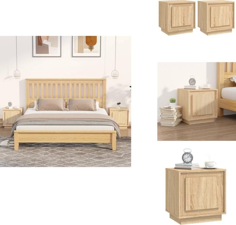 VidaXL Nachtkastje Nachtkastjes Kastje Nachttafel Nachtkastjes 2 st 44x35x45 cm bewerkt hout sonoma eikenkleurig
