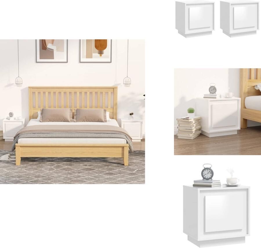 VidaXL Nachtkastje Nachtkastjes Kastje Nachttafel Nachtkastjes 2 st 44x35x45 cm bewerkt hout hoogglans wit