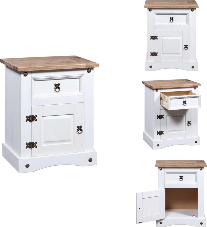 VidaXL Nachtkastje Nachtkastjes Ladekast Ladekasten Nachtkastje 53x39x66 cm Mexicaans grenenhout Corona-stijl wit