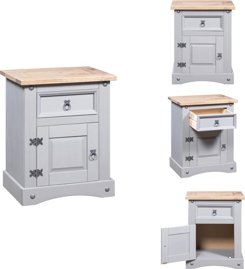 VidaXL Nachtkastje Nachtkastjes Ladekast Ladekasten Nachtkastje 53x39x66 cm Mexicaans grenenhout Corona-stijl grijs