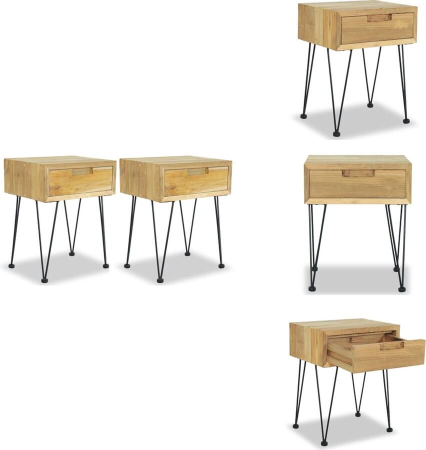 VidaXL Nachtkastje Nachtkastjes Ladekast Ladekasten Nachtkastjes 2 st 40x30x50 cm massief teakhout - Foto 2