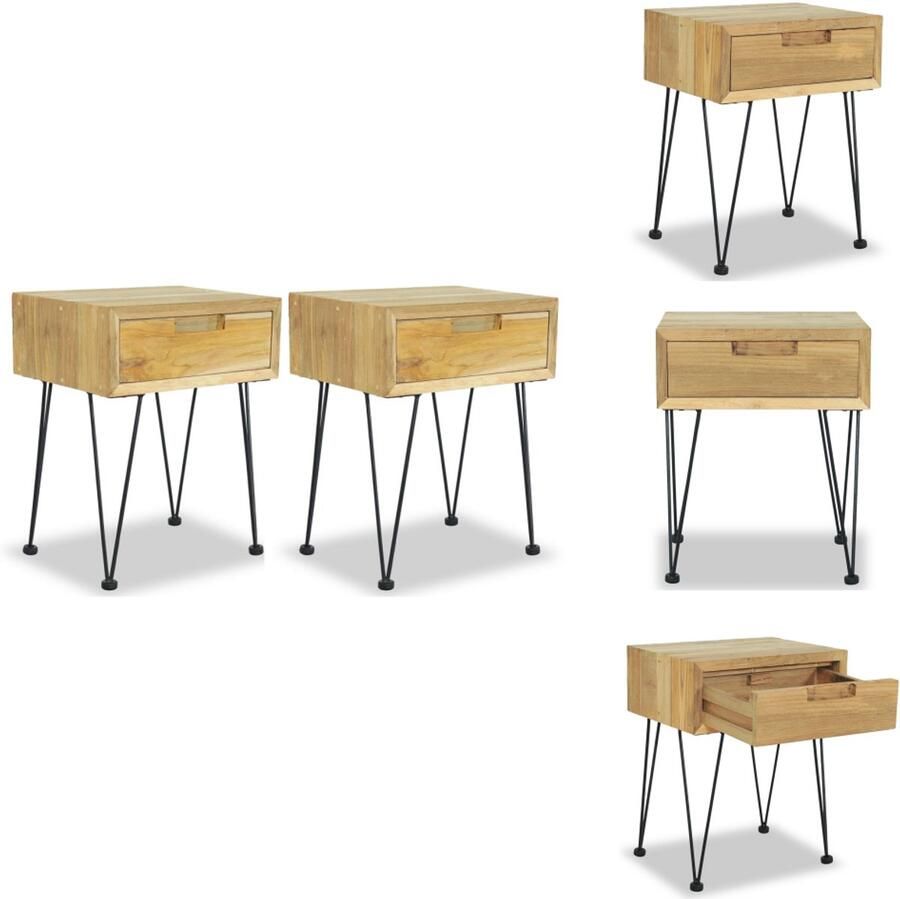 VidaXL Nachtkastje Nachtkastjes Ladekast Ladekasten Nachtkastjes 2 st 40x30x50 cm massief teakhout