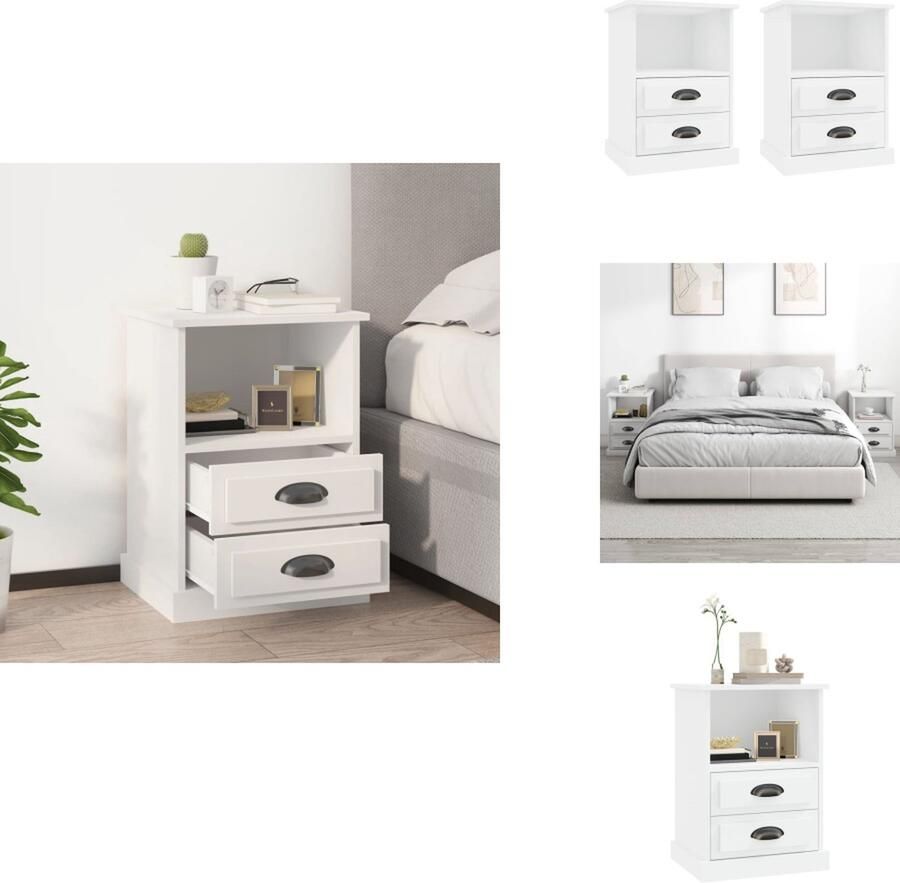 VidaXL Nachtkastje Nachtkastjes Modern Nachtkastje Telefoonkast Nachtkastjes 2 st 43x36x60 cm wit - Foto 2