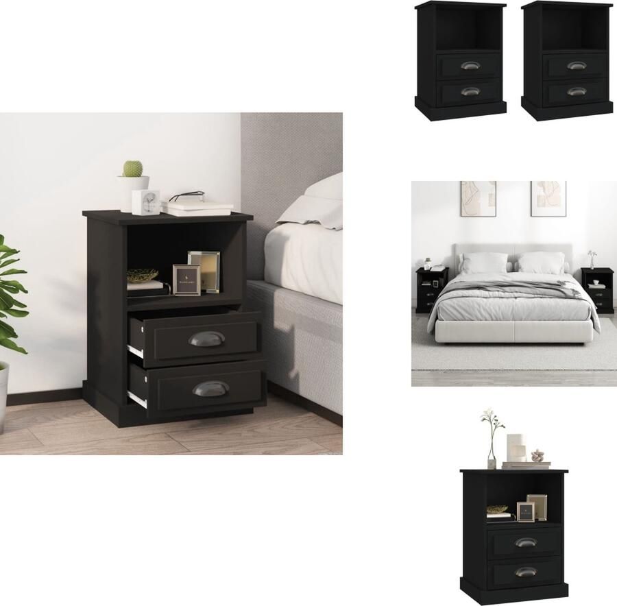 VidaXL Nachtkastje Nachtkastjes Modern Nachtkastje Telefoonkast Nachtkastjes 2 st 43x36x60 cm zwart