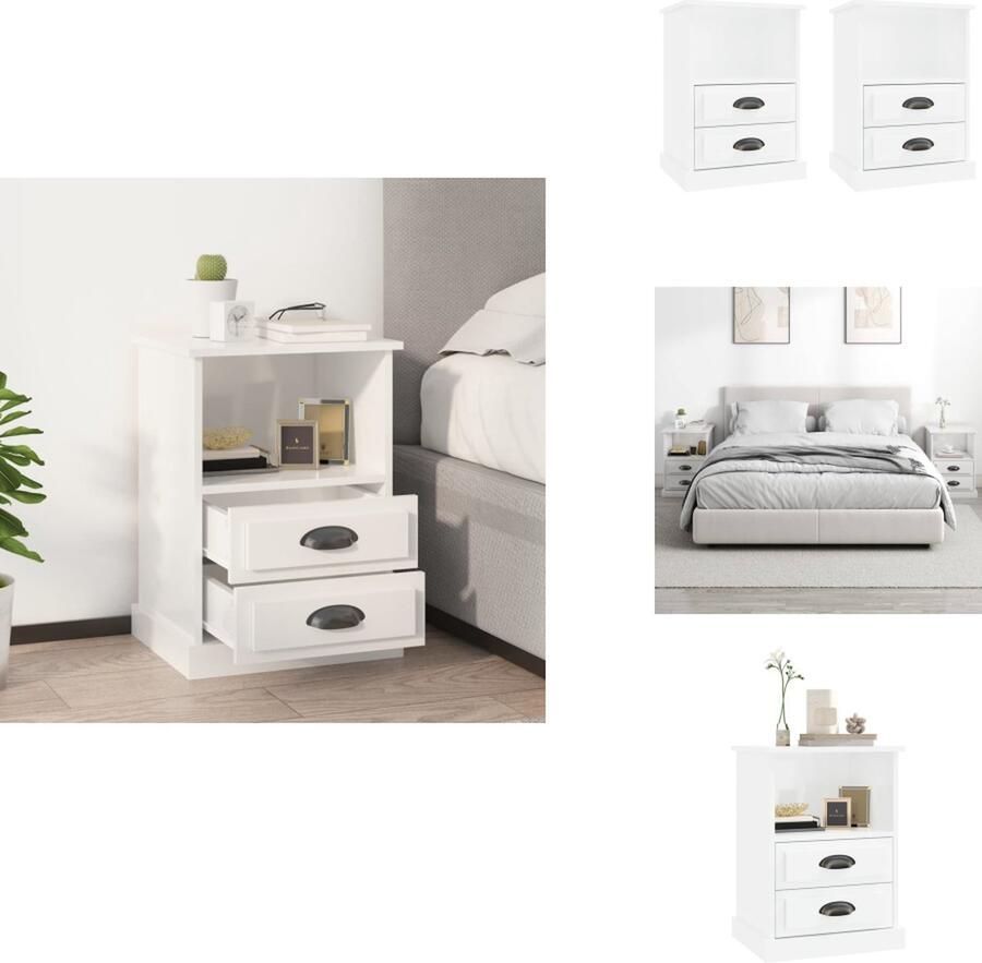 VidaXL Nachtkastje Nachtkastjes Modern Nachtkastje Telefoonkast Nachtkastjes 2 st 43x36x60 cm hoogglans wit - Foto 2