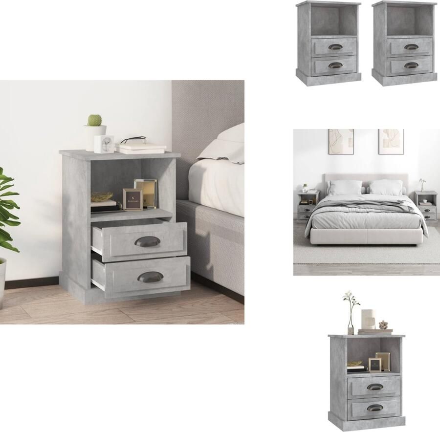 VidaXL Nachtkastje Nachtkastjes Modern Nachtkastje Telefoonkast Nachtkastjes 2 st 43x36x60 cm betongrijs - Foto 2